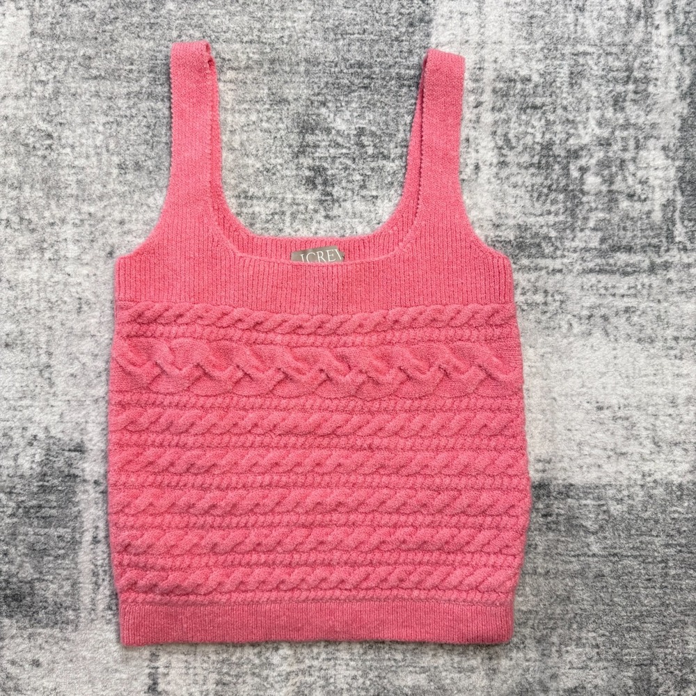 J Crew Sweater Women Small Pink Tank Top Cable Knit Cropped Cami Coquette Merino